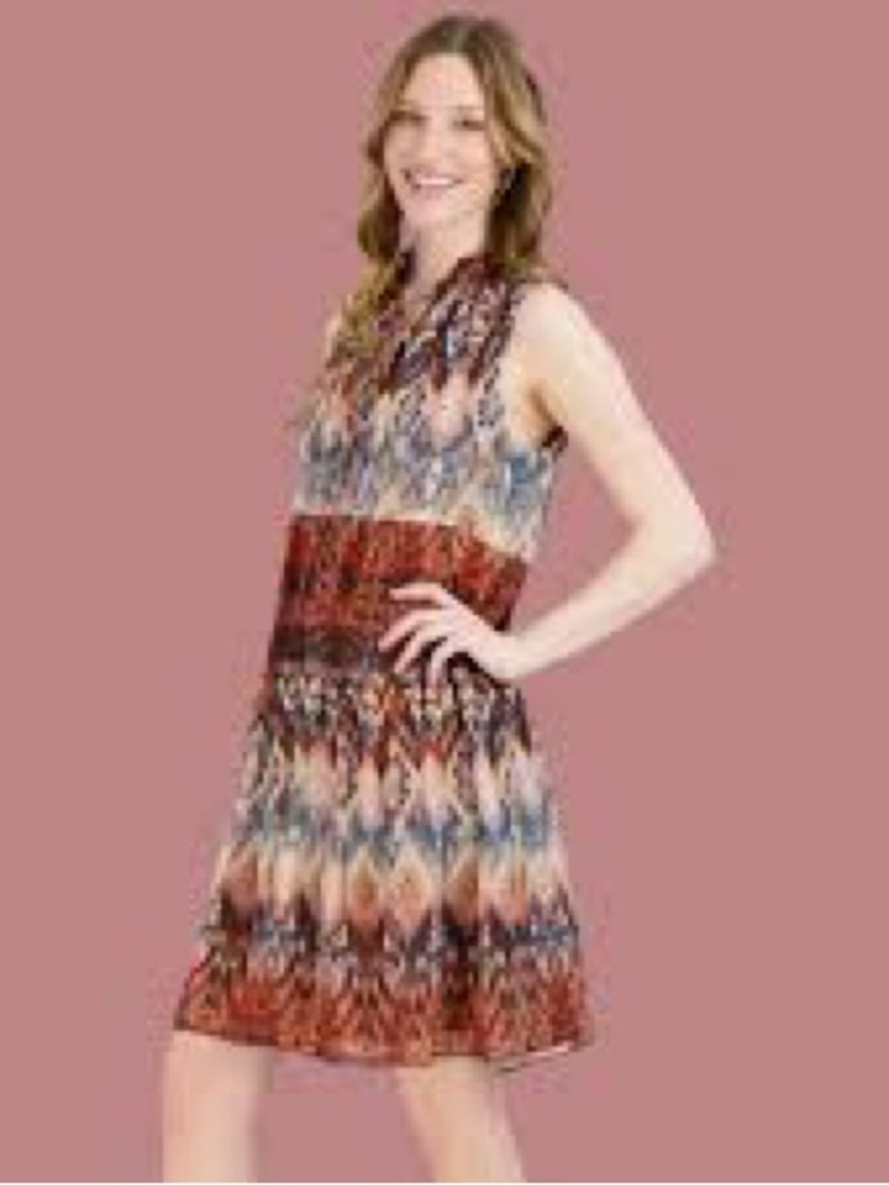 julia jordan Multicolor Sleeveless Printed Mini Dress in Rust, Blue & Cream
